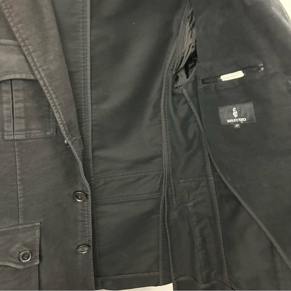 Selected Antique Moleskin Blazer Jacket Black Size 48 - Picture 13 of 16